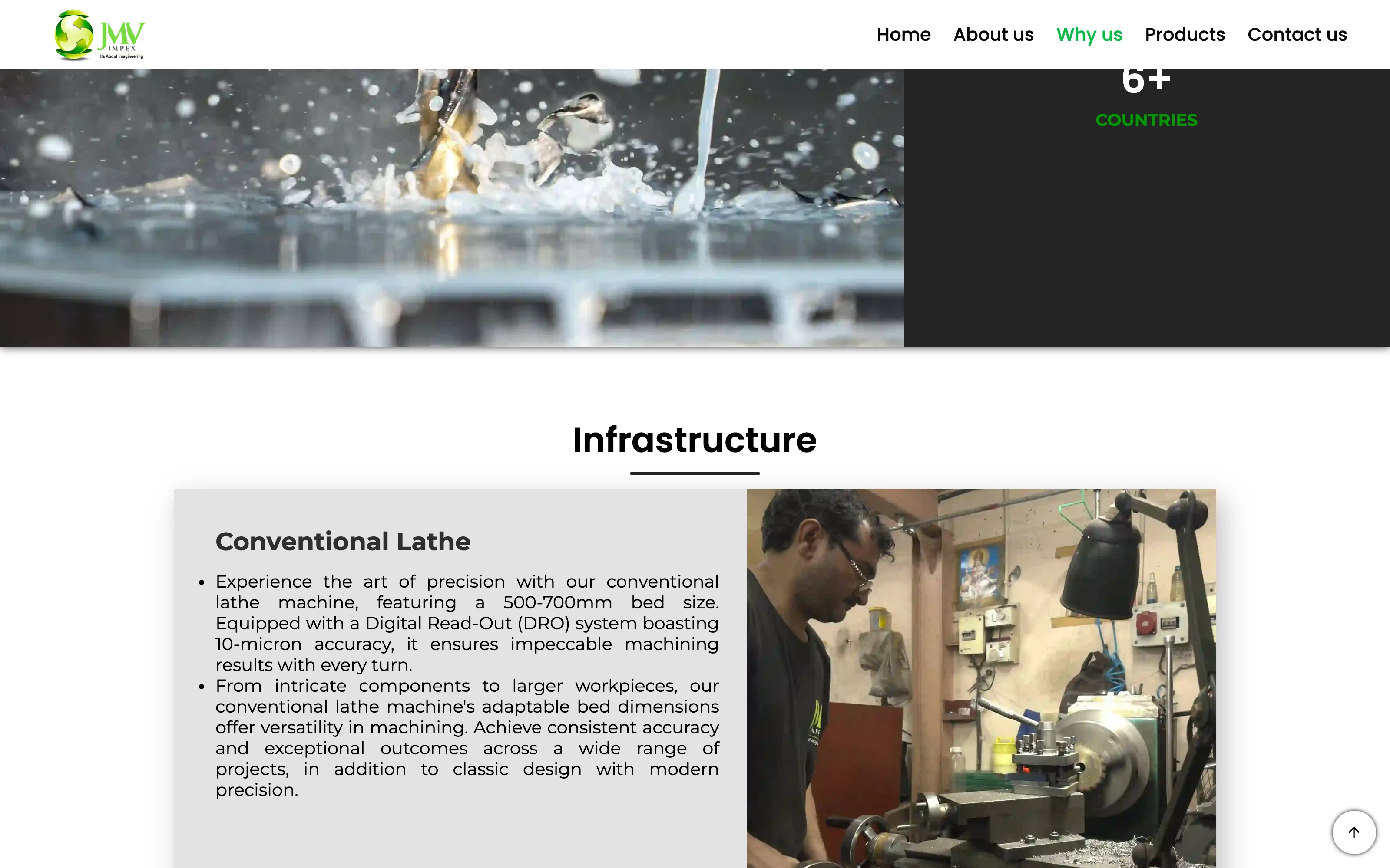 The infrastructure section, listing each machine with its specifications beside a photograph of it in the workshop
